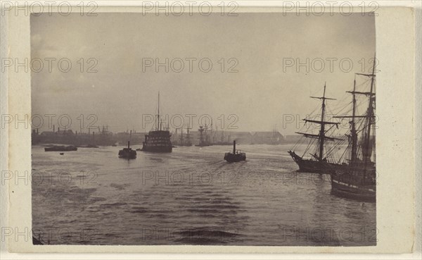 View of harbor at The Thames at Greenwich?; Ludwig Schultz, British, active Greenwich, England 1860s, about 1870; Albumen