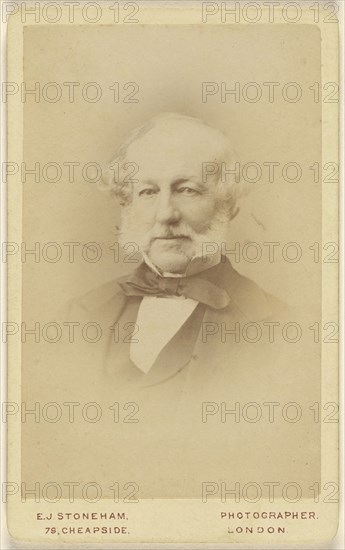 white bearded man wearing a bow tie, printed in vignette-style; Edmund John Stoneham, British, active London, England 1860s