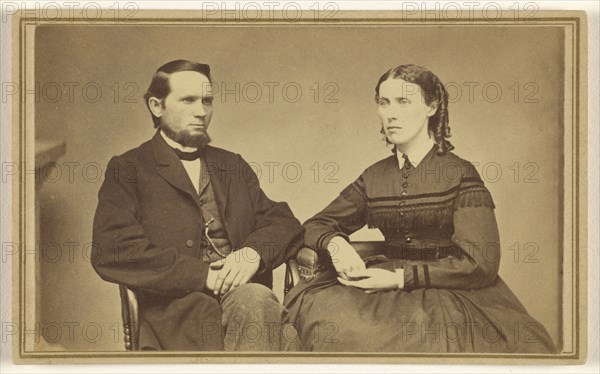 couple, both seated, man with moustachless beard and woman with ringlets; I.F. Alger, American, active 1870s, about 1867