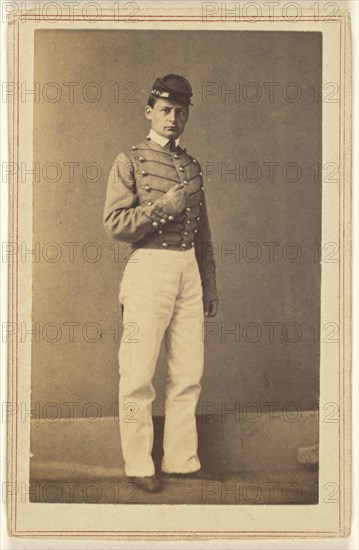 Civil War solding wearing a cap, in quasi-Napoleanic stance; Charles DeForest Fredricks, American, 1823 - 1894, 1862; Albumen