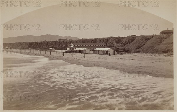Beach and Bathing House at Santa Monica; Carleton Watkins, American, 1829 - 1916, 1880; Albumen silver print