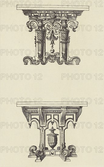 Design for Tables by Androuet du Cerceau; Édouard Baldus, French, born Germany, 1813 - 1889, Paris, France; 1866; Heliogravure