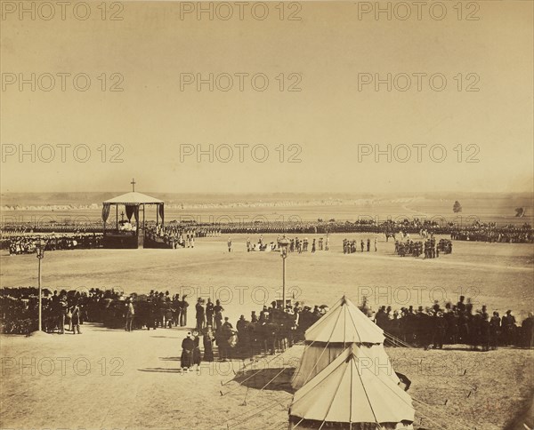 Messe au camp de Châlons with an X marking the position of Verly in the photograph; Gustave Le Gray, French, 1820 - 1884