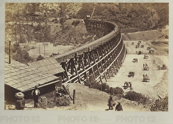 Trestle on Central Pacific Railroad; Carleton Watkins, American, 1829 - 1916, negative 1877; print about 1880; Albumen silver