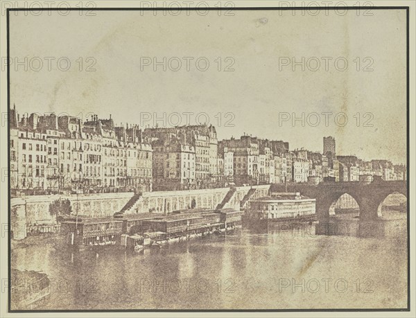 Quai on the Right Bank with Pont-Neuf; Hippolyte Bayard, French, 1801 - 1887, Paris, France; 1847; Salted paper print