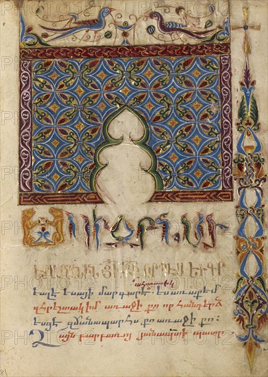 Decorated Incipit Page; Mesrop of Khizan, Armenian, active 1605 - 1651, Isfahan, Persia; 1615; Tempera colors, gold paint