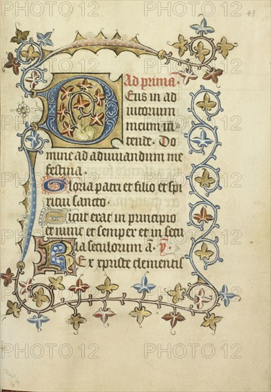 Decorated Initial D; Utrecht, probably, Netherlands; about 1405 - 1410; Tempera colors, gold leaf, and ink on parchment; Leaf