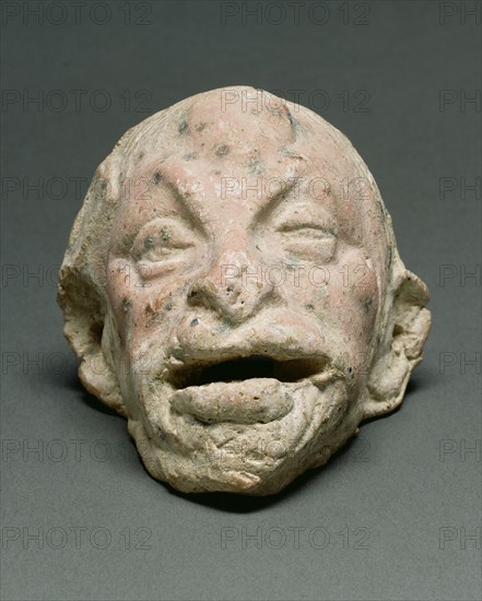 Old Man; Eastern Mediterranean; about 3rd century B.C; Terracotta with polychromy; 5 × 6 cm, 1 15,16 × 2 3,8 in