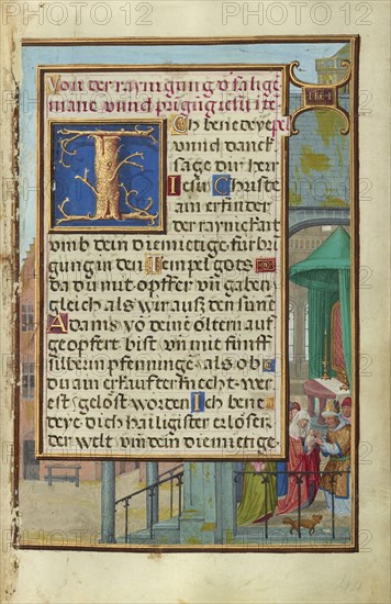 Border with Samuel Brought before Eli; Simon Bening, Flemish, about 1483 - 1561, Bruges, Belgium; about 1525 - 1530; Tempera