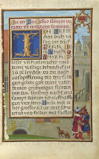 Border with Joab Stabbing Abner; Simon Bening, Flemish, about 1483 - 1561, Bruges, Belgium; about 1525 - 1530; Tempera colors