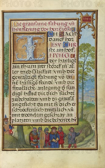 Border with the Arrest of Achior; Simon Bening, Flemish, about 1483 - 1561, Bruges, Belgium; about 1525 - 1530; Tempera colors