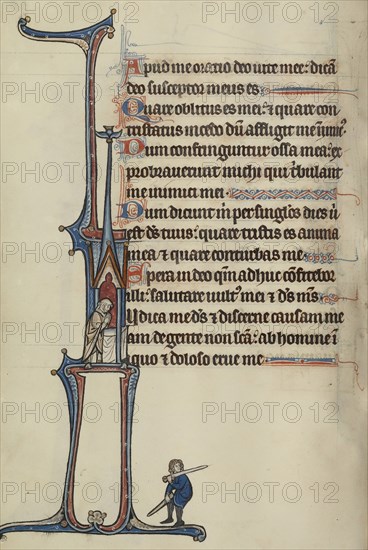 Initial I: A Man Praying; Bute Master, Franco-Flemish, active about 1260 - 1290, Northeastern, illuminated, France