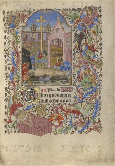 A Burial; Spitz Master, French, active about 1415 - 1425, Paris, France; about 1420; Tempera colors, gold, and ink on parchment