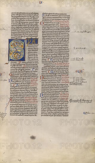 Inhabited Initial S; Paris, France; about 1170 - 1180; Tempera colors, gold leaf, and ink on parchment; Leaf: 44.3 x 29.1 cm