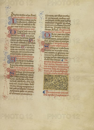 Decorated Text Page; Bologna, Emilia-Romagna, Italy; between 1389 and 1404; Tempera colors, gold leaf, gold paint, and ink