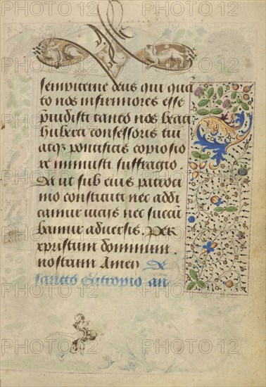 Decorated Text Page; Nicolas Spierinc, Flemish, active 1455 - 1499, Ghent, written, Belgium; 1469; Tempera colors, gold leaf