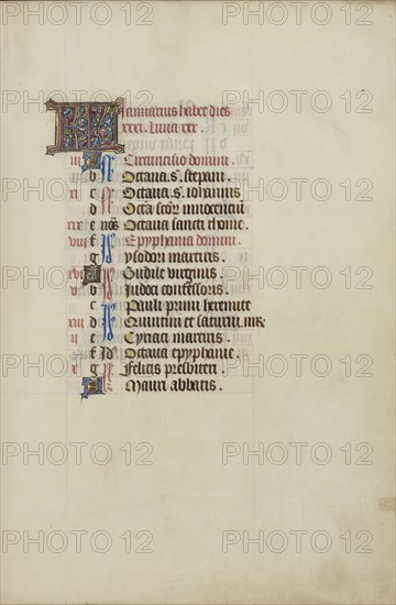 Calendar Page; Ghent, bound, Belgium; 1450s; Tempera colors, gold leaf, gold paint, and ink on parchment; Leaf: 26.4 x 18.4 cm