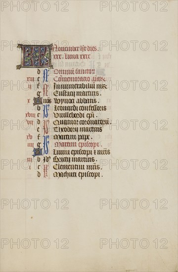 Calendar Page; Bruges, illuminated, Belgium; 1450s; Tempera colors, gold leaf, gold paint, and ink on parchment; Leaf: 26.4