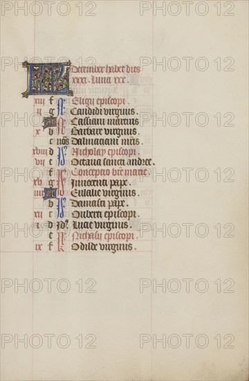 Calendar Page; Ghent, bound, Belgium; 1450s; Tempera colors, gold leaf, gold paint, and ink on parchment; Leaf: 26.4 x 18.4 cm