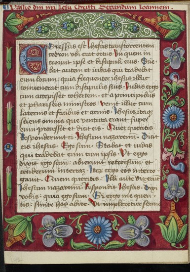 Decorated Text Page; Strasbourg, France; early 16th century; Tempera colors on parchment; Leaf: 13.5 x 10.5 cm