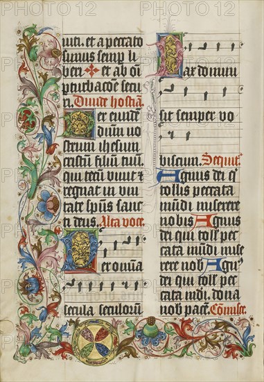 Decorated Text Page; Westphalia, Germany; about 1500 - 1505; Tempera colors, gold paint, and ink on parchment; Leaf: 38.7 x 27.9