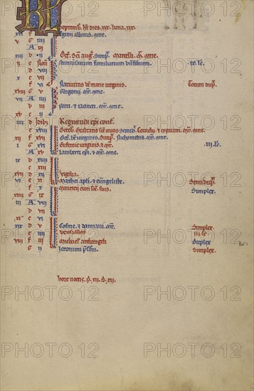 Calendar Page; Lyon, France; begun after 1234 - completed before 1262; Tempera colors and gold leaf on parchment