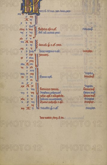 Calendar Page; Lyon, France; begun after 1234 - completed before 1262; Tempera colors and gold leaf on parchment