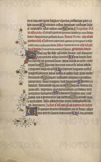 Decorated Text Page; London, England; 1420 - 1430; Tempera colors, gold leaf, gold paint, and ink on parchment