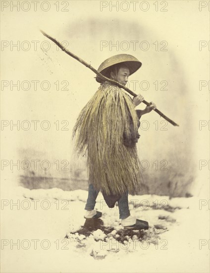 Man in a Straw Coat; Felice Beato, 1832 - 1909, Japan; 1866 - 1867; Hand-colored Albumen silver print