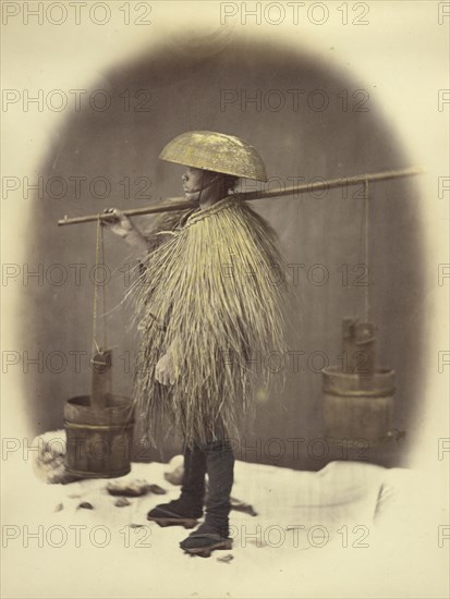 Man in a Straw Coat; Felice Beato, 1832 - 1909, Japan; 1866 - 1867; Hand-colored Albumen silver print
