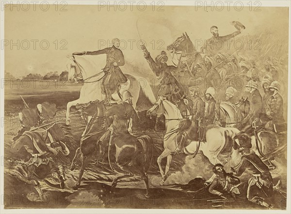 Copy Photograph of a Painting by Henry Hope Crealock Depicting a Battle Scene During the Indian Mutiny; Felice Beato English