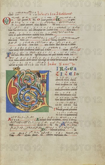 Inhabited Initial V; Hildesheim, Germany; probably 1170s; Tempera colors, gold leaf, silver leaf, and ink on parchment