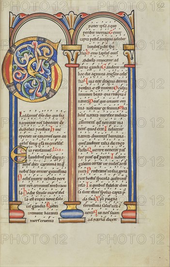 Decorated Initial G; Hildesheim, Germany; probably 1170s; Tempera colors, gold leaf, silver leaf, and ink on parchment