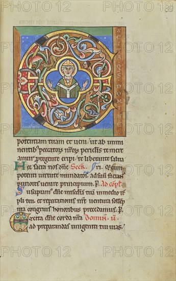 Initial E: An Archbishop; Hildesheim, Germany; probably 1170s; Tempera colors, gold leaf, silver leaf, and ink on parchment