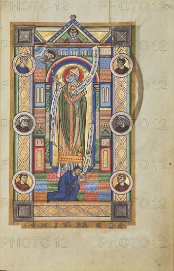 Saint Bernward of Hildesheim; Hildesheim, Germany; probably 1170s; Tempera colors, gold leaf, silver leaf, and ink on parchment