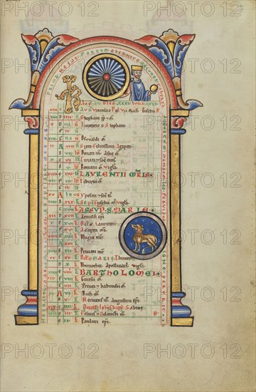 Augustus Caesar; Zodiacal Sign of Leo; Hildesheim, Germany; probably 1170s; Tempera colors, gold leaf, silver leaf, and ink