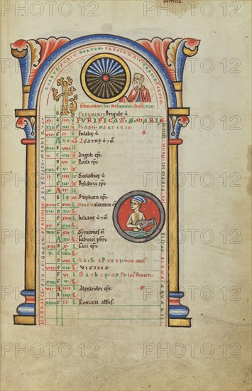 Numa Pompilius; Zodiacal Sign of Aquarius; Hildesheim, Germany; probably 1170s; Tempera colors, gold leaf, silver leaf, and ink