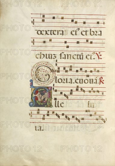 Initial A: A Man Singing; Northern Italy, Italy; about 1460 - 1480; Tempera colors and gold leaf on parchment; Leaf: 60.3 × 44