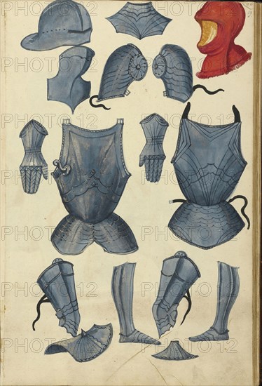 Tournament Armor; Augsburg, probably, Germany; about 1560 - 1570; Tempera colors and gold and silver paint on paper bound