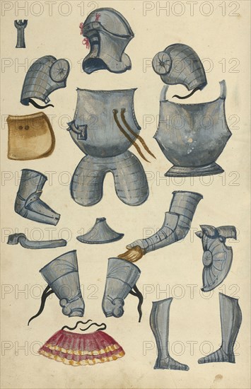 Armor; Augsburg, probably, Germany; about 1560 - 1570; Tempera colors and gold and silver paint on paper bound between original