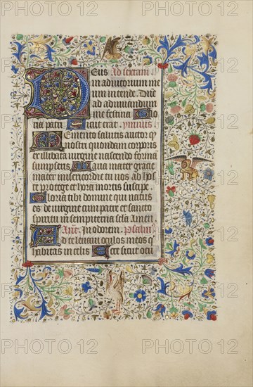 Decorated Text Page; Bruges, illuminated, Belgium; 1450s; Tempera colors, gold leaf, gold paint, and ink on parchment; Leaf: 26