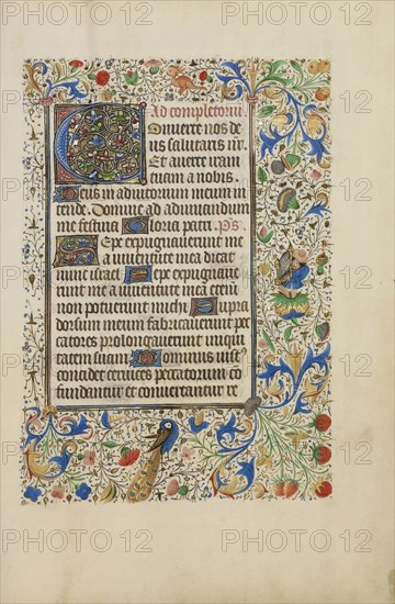 Decorated Text Page; Bruges, illuminated, Belgium; 1450s; Tempera colors, gold leaf, gold paint, and ink on parchment; Leaf: 26