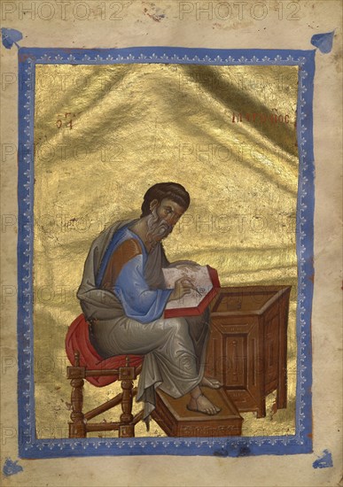 Saint Matthew; Constantinople, Turkey; late 13th century; Tempera colors, gold leaf, gold ink, and ink on parchment