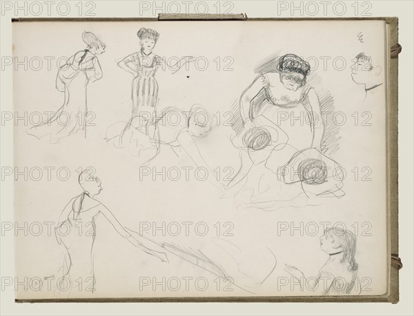 Sketches of Café Singers; Edgar Degas, French, 1834 - 1917, about 1877