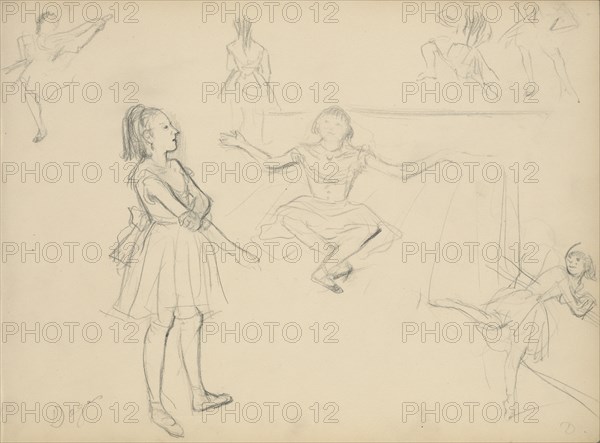 Ballet Dancers Rehearsing; Edgar Degas, French, 1834 - 1917, about 1877; Graphite