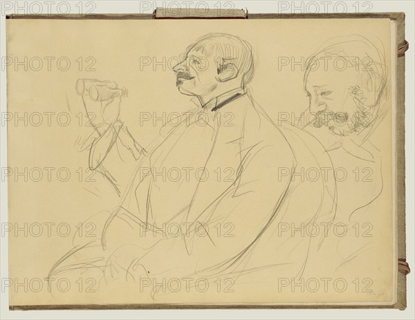 Opera Fan and Ernest Reyer; Edgar Degas, French, 1834 - 1917, about 1877; Graphite