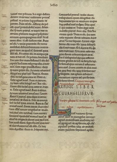 Initial L: Saint Luke as the Ox; Pontigny, probably, France; about 1170; Pen and black ink, tempera, and gold leaf on parchment