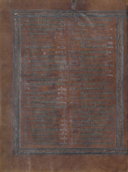 Decorated Text Page; Rhein-Meuse; early 9th century; Tempera colors and gold and silver paint on parchment; fols. 1 - 4 stained