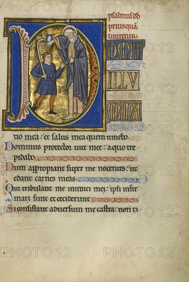 Initial D: Samuel Anointing David; Master of the Ingeborg Psalter, French, active about 1195 - about 1210, Noyon, probably