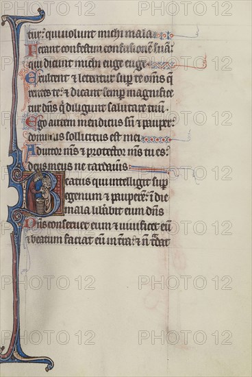 Initial B: David Distributing Bread; Bute Master, Franco-Flemish, active about 1260 - 1290, Paris, written, France